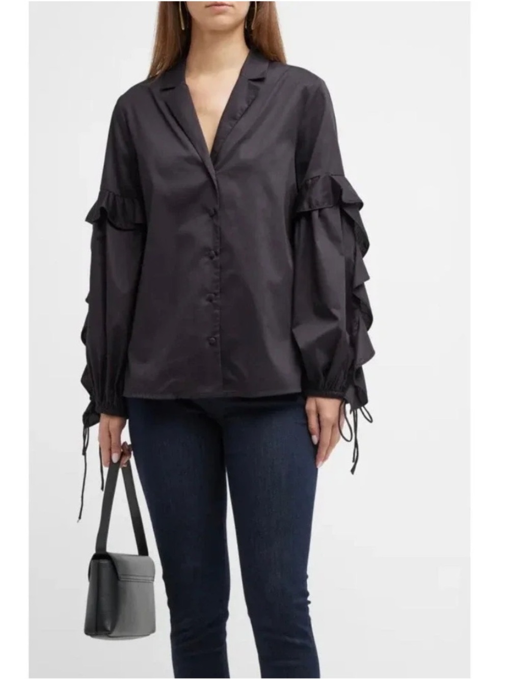 Harshman Vivona Tunic Cotton Ruffle Sleeve High Low Blouse